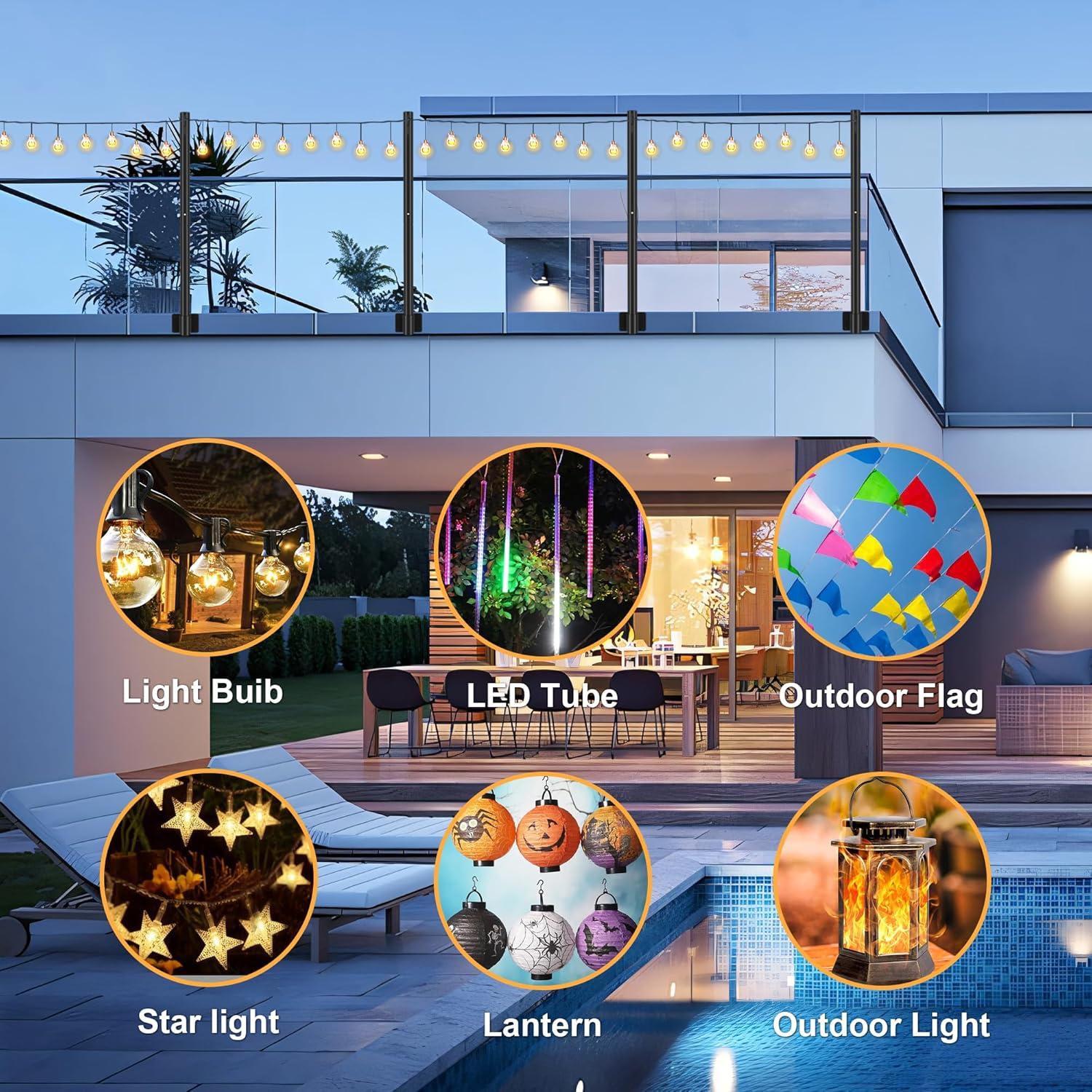 Suchtale 2 Pack 2.8 FT String Light Poles, Suspension Outdoor Fence Post Lights with Clip and Bracket SL-007-WF