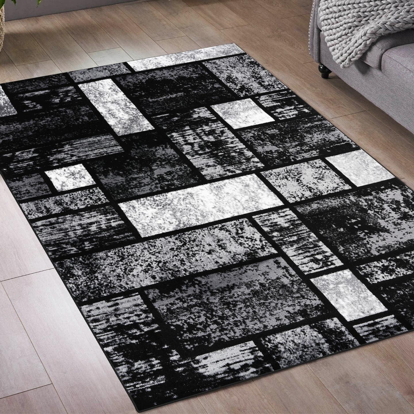 Gray and Black Geometric Modern Area Rug