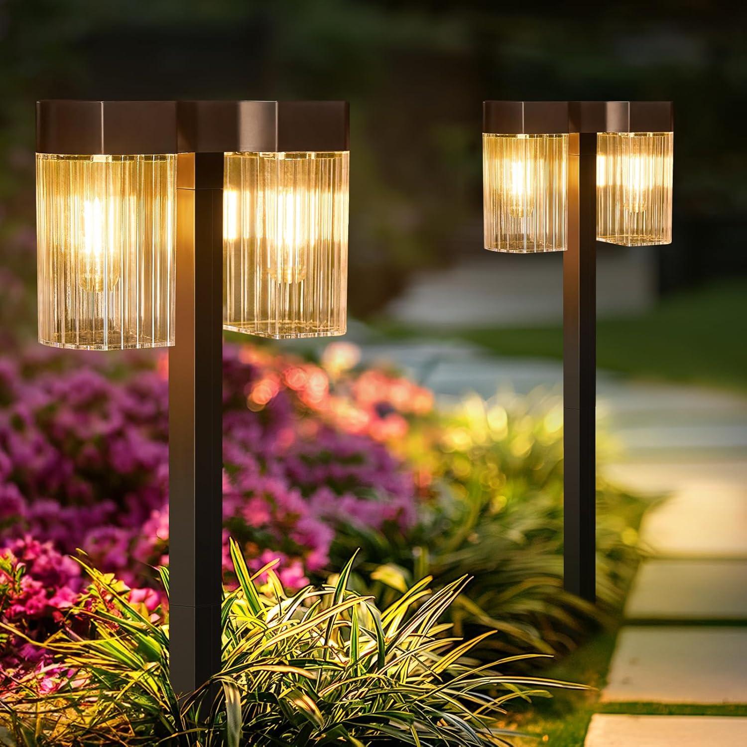 Black Solar Powered LED Pathway Lights with Crystal Shade, 6 Pack