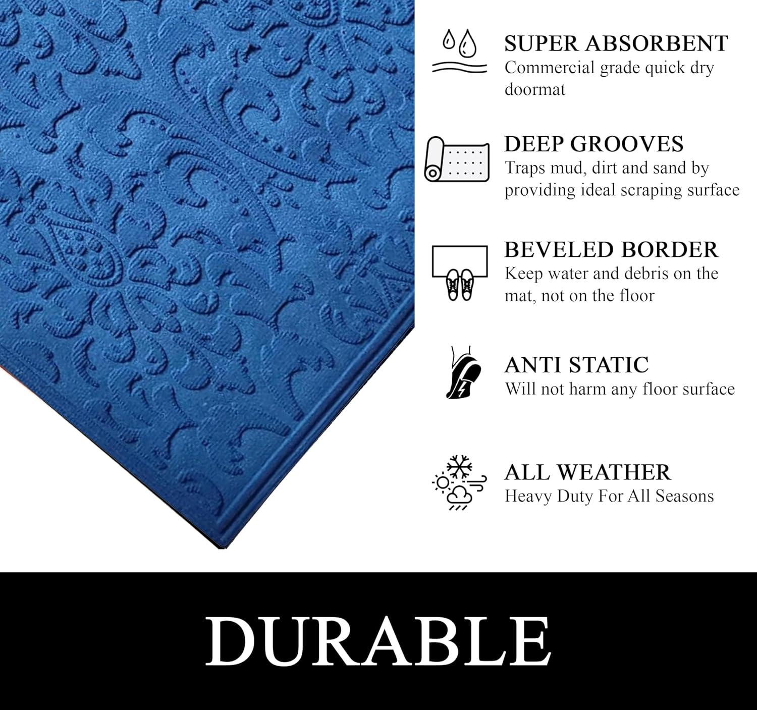 A1HC Indoor Outdoor Mat, Front and Back Entrance Welcome Mats, Large Front Door Patio Mats 24x36 Inches, Non-Slip Easy Clean Entrance Washable Large Size Doormats, Blue