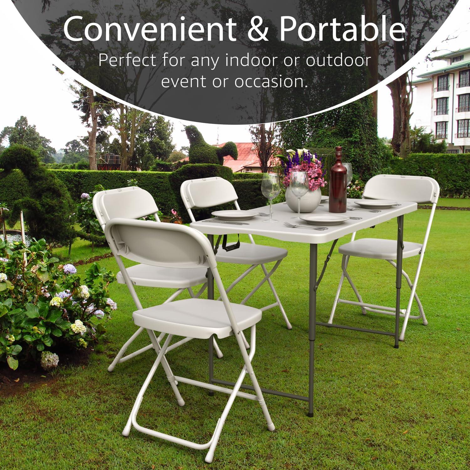 CL.HPAHKL Folding Table with Carrying Handle, Portable Plastic 6 Ft Camping Table, Sturdy Steel Frame for Indoor Outdoor, White