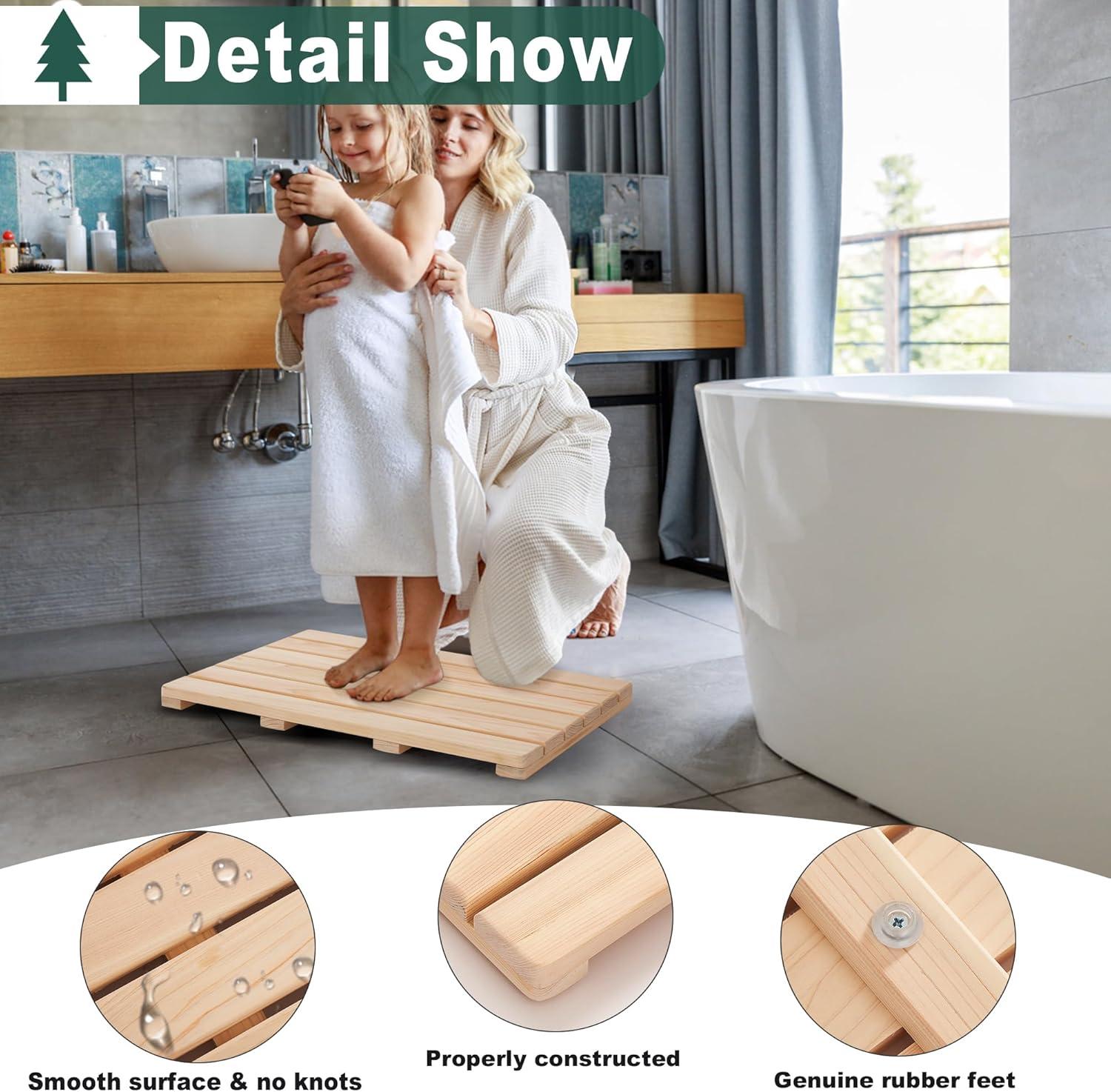 Natural Hinoki Wood Non-Slip Bath Mat 23.62 x 15.74 in