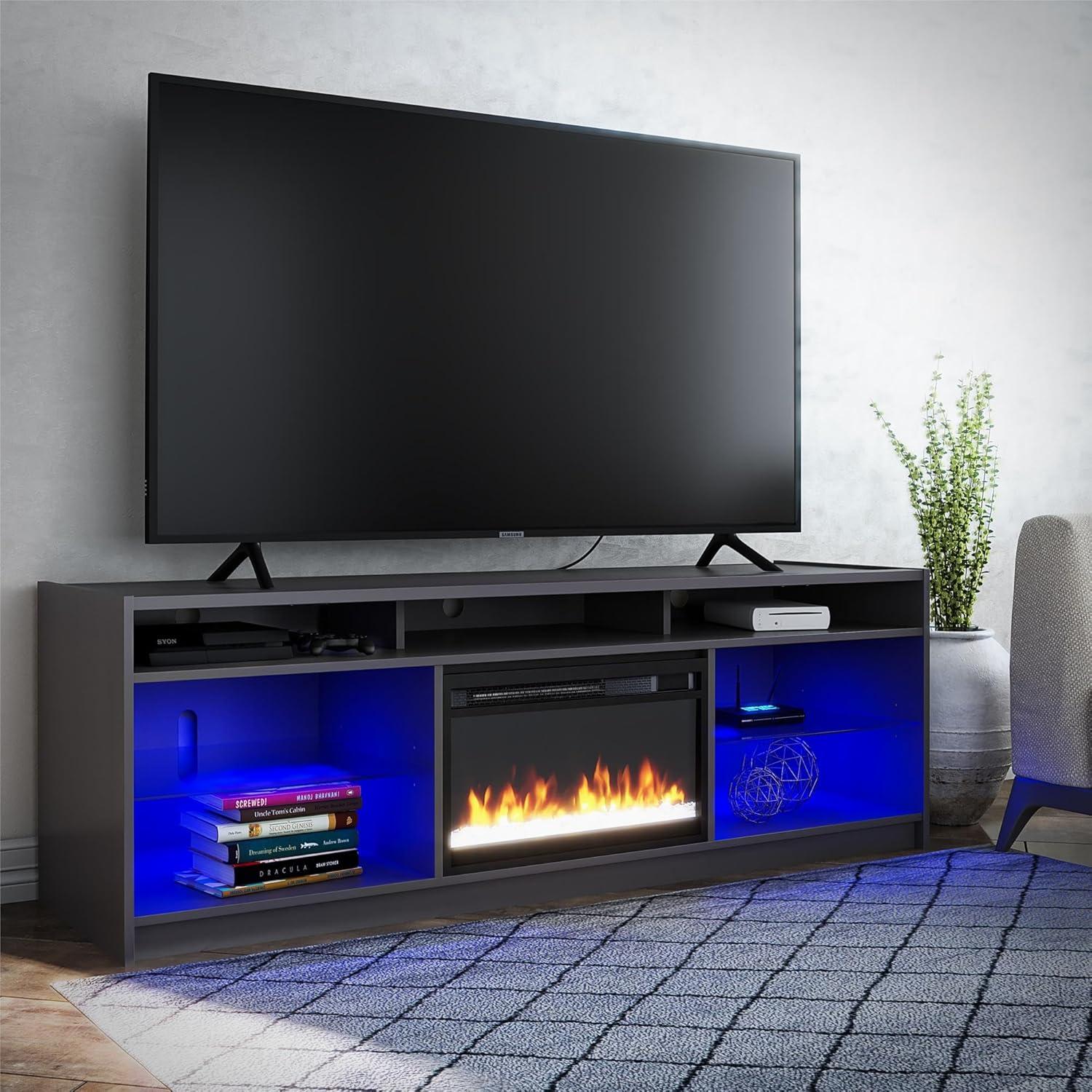 Graphite Gray Engineered Wood TV Stand with Electric Fireplace