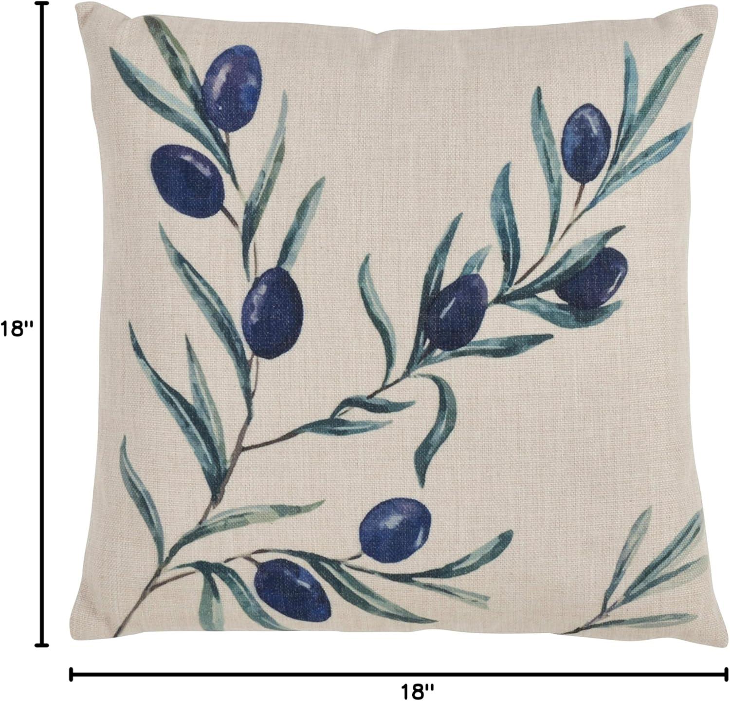 Natural Olive Branch Print Square Throw Pillow