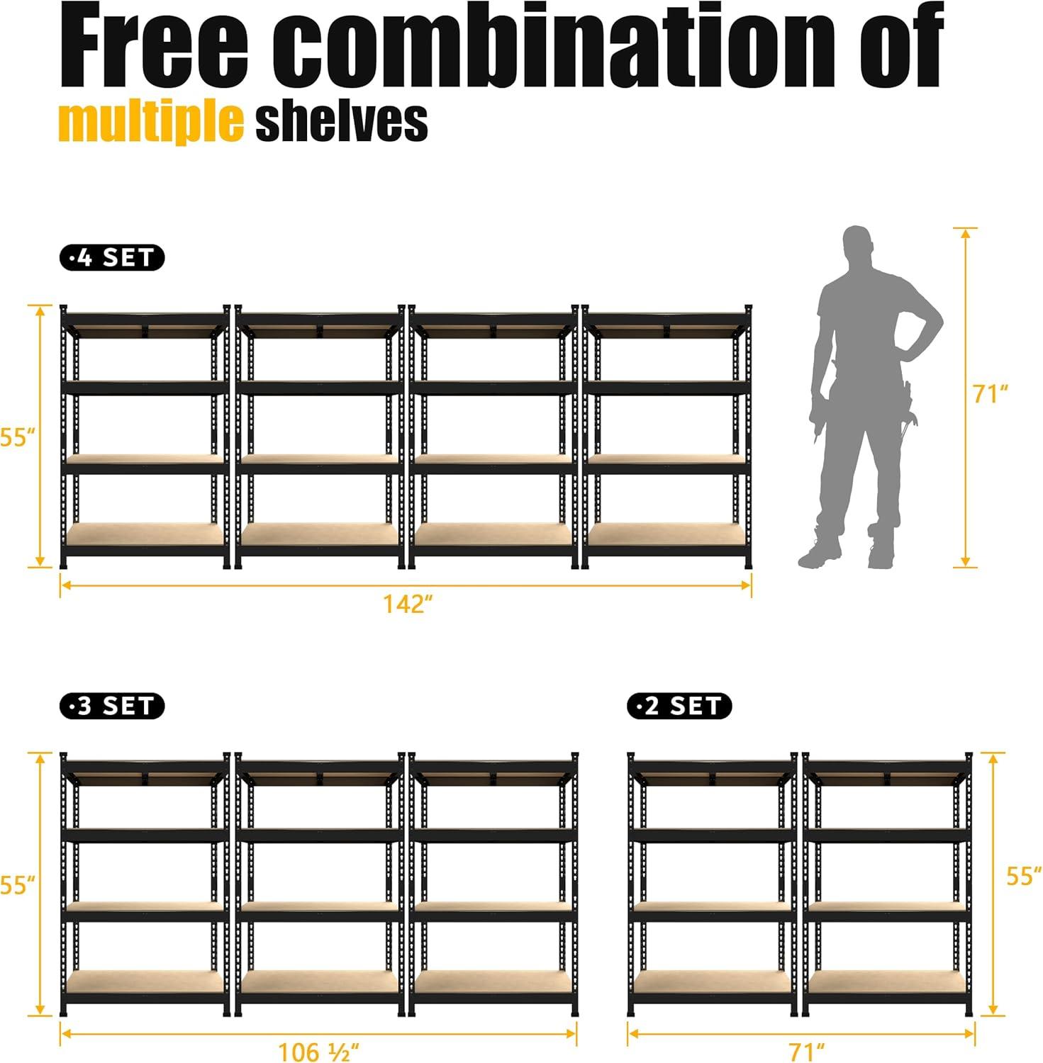 TrumanPick Storage Shelves Heavy Duty Garage Shelving Unit 1400LBS Metal Utility Adjustable Shelf Rack for Basement Pantry Warehouse 32"W x 16"D x 63"H,Black