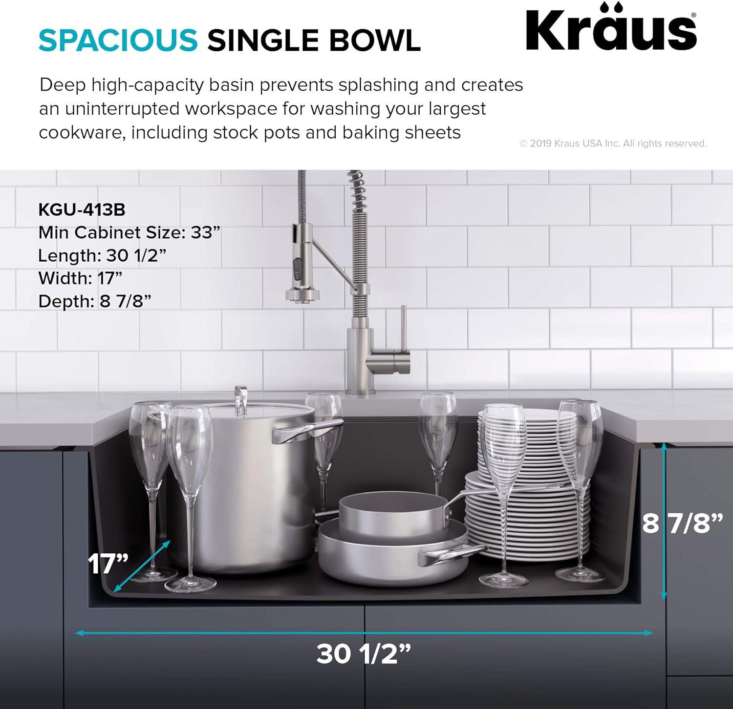 KRAUS 31 inch L Undermount Single Bowl Black Onyx Granite Kitchen Sink