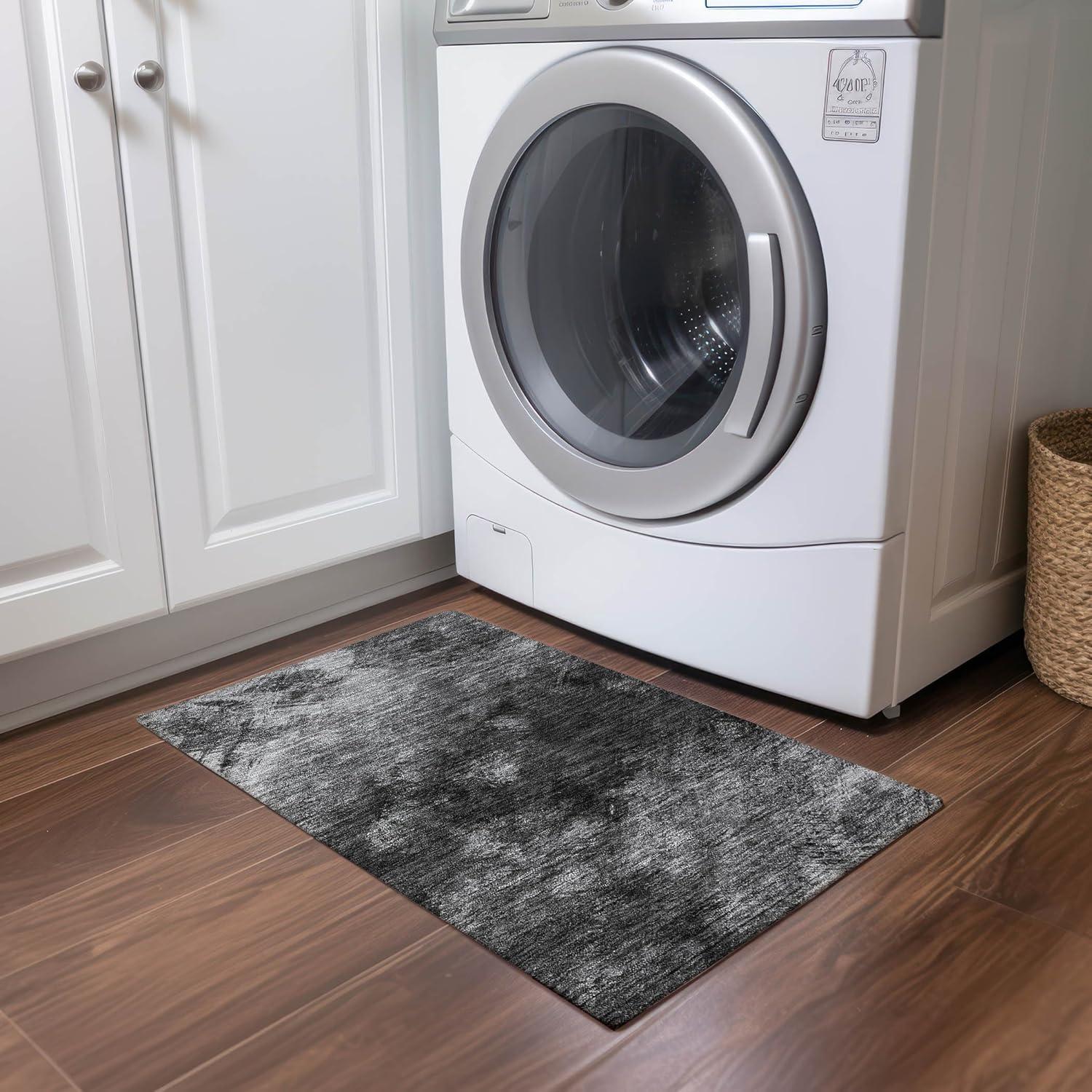 Gray Rectangular Machine Washable Synthetic Area Rug