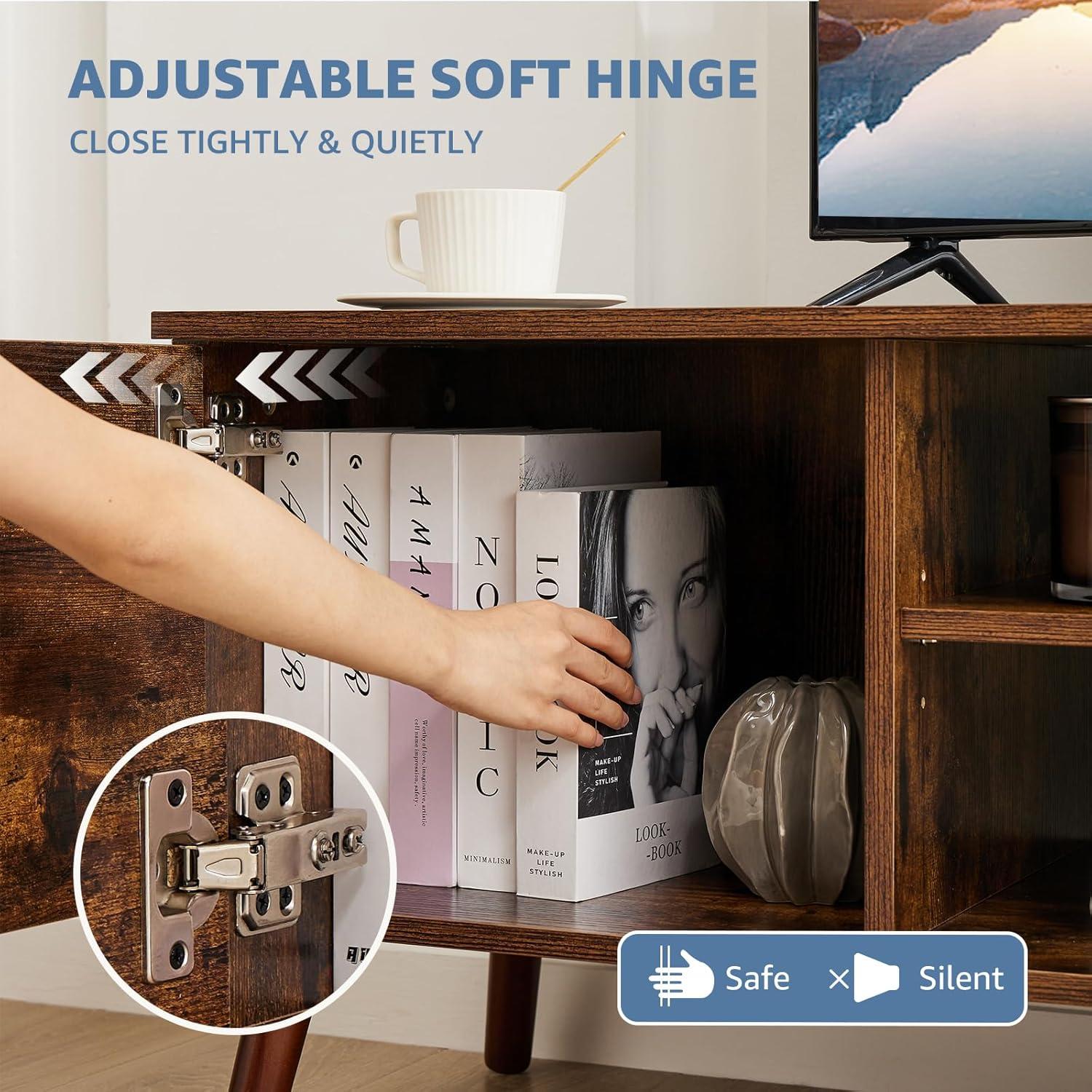 edx Modern TV Stand for 55-60 inch TV, Mid Century Entertainment Centre, Media Console Table with Storage for Living Room, Office, Black