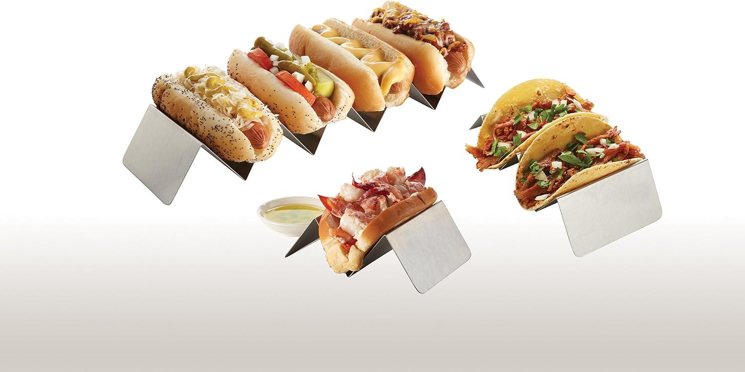 Silver Brushed Stainless Steel 2-Compartment Taco Holder