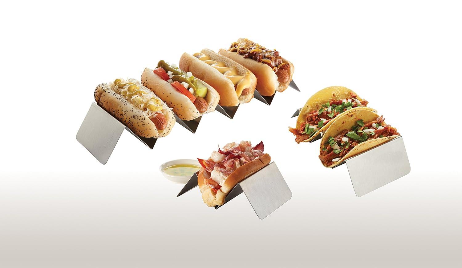 Silver Brushed Stainless Steel 2-Compartment Taco Holder