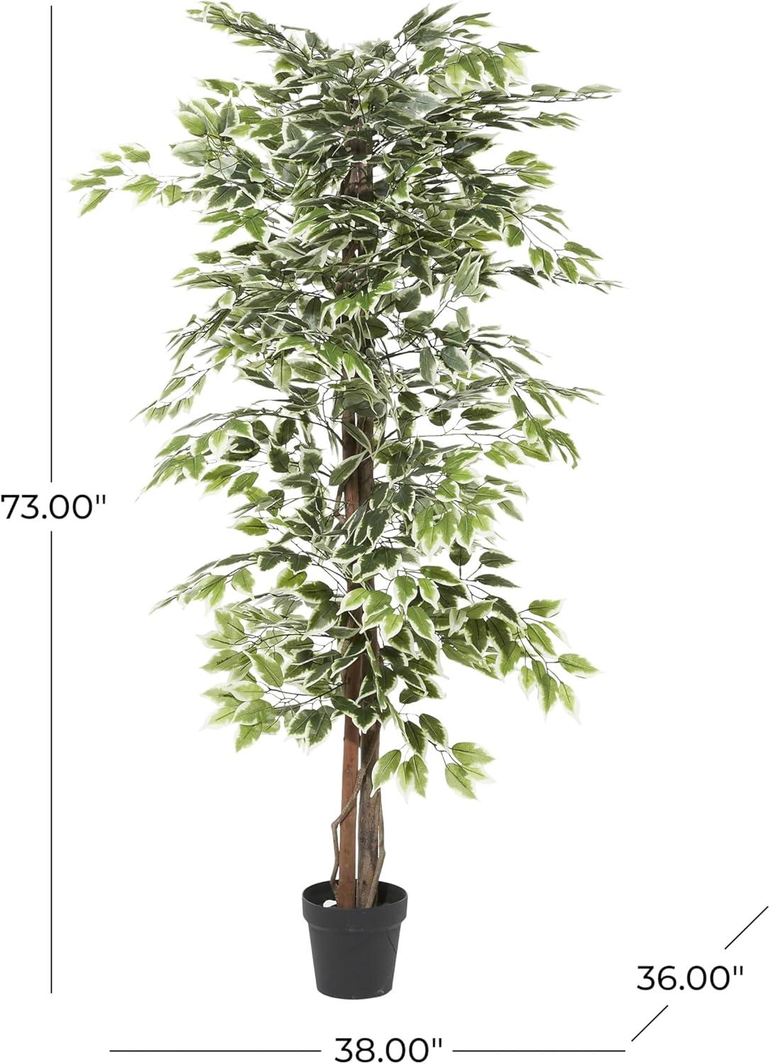 DecMode 73" Artificial Ficus Tree in Realistic Leaves and Black Plastic Pot