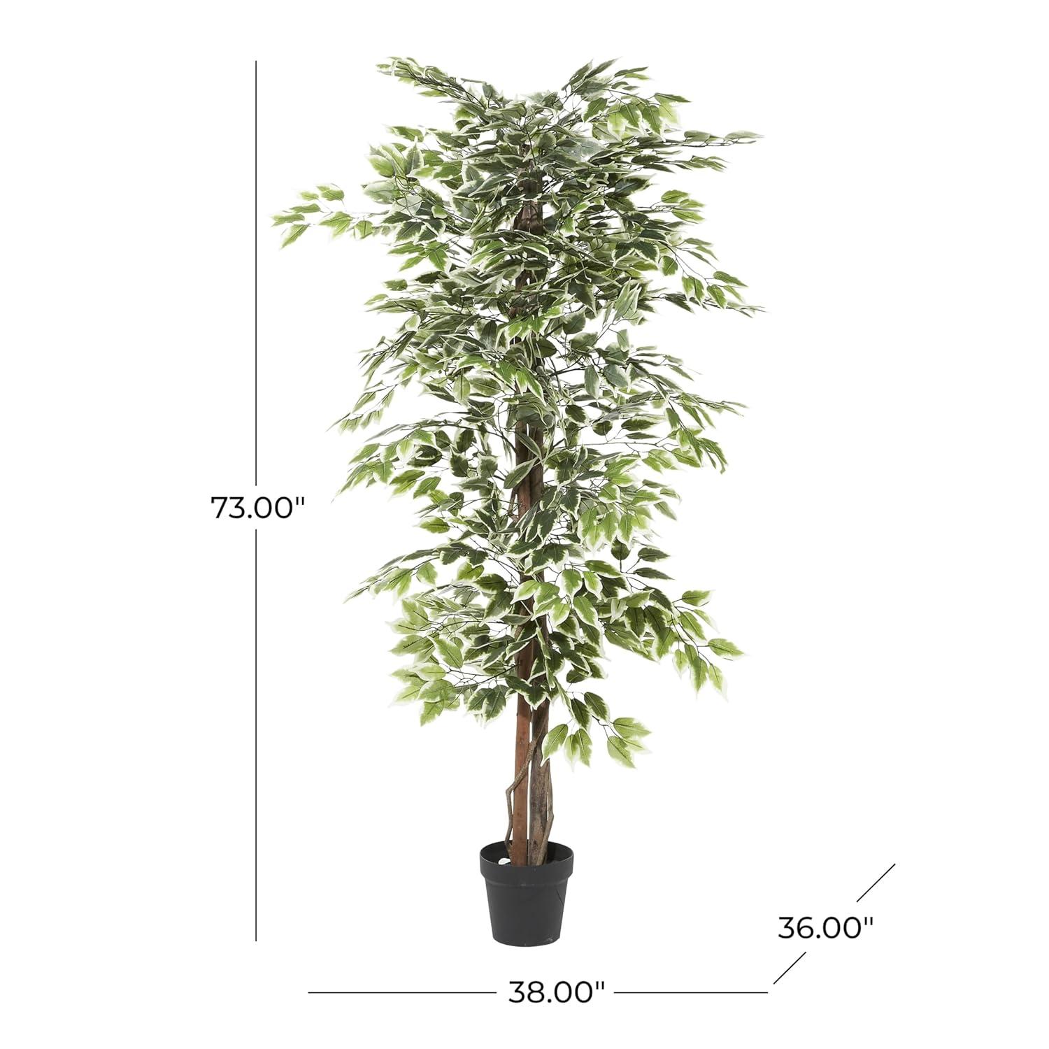 DecMode 73" Artificial Ficus Tree in Realistic Leaves and Black Plastic Pot