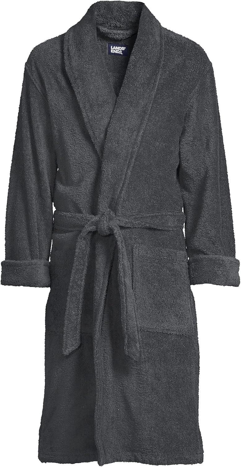 Lands' End Men's Calf Length Turkish Terry Robe - Small - Charcoal