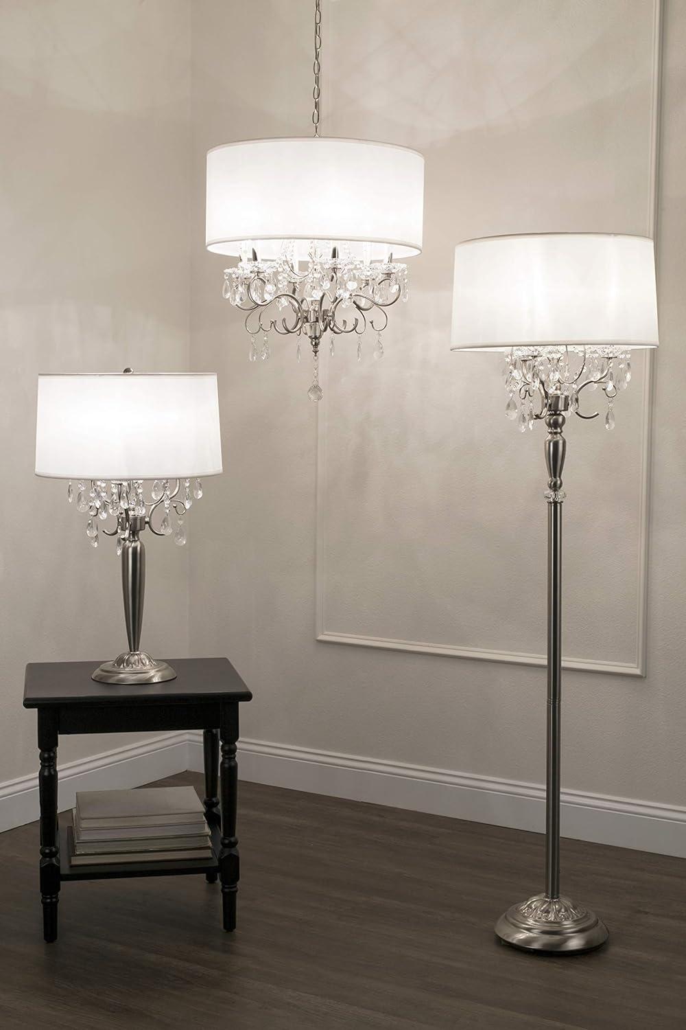 Elegant Crystal Silver USB Floor Lamp with Ivory Shade