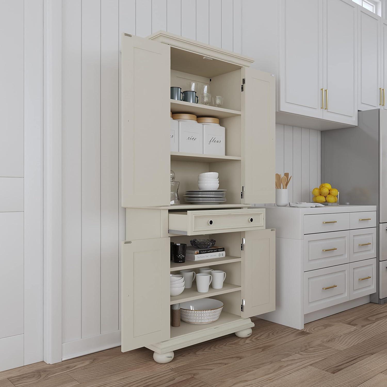 Home Styles Dover Kitchen Pantry White : Hardwood Construction, 4-Door Design, Adjustable Shelves, 1 Drawer