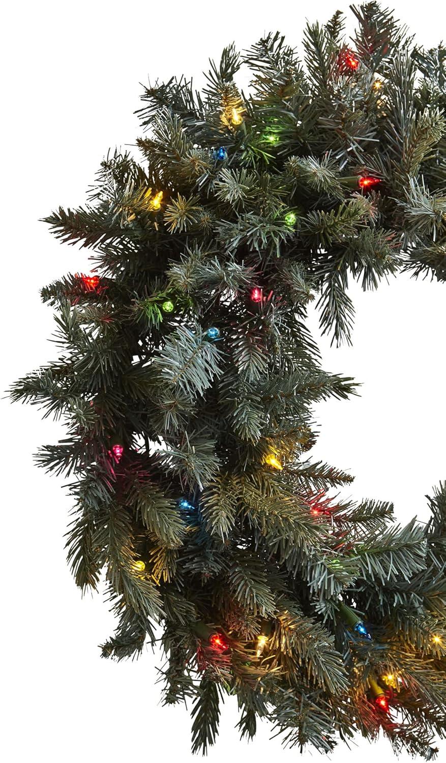 Festive Pine 24" Artificial Winter Wreath with Multicolor LED Lights