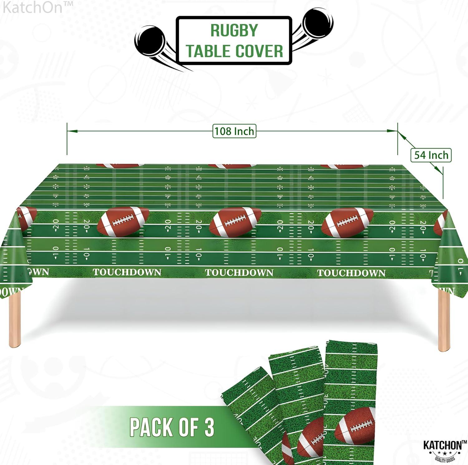 Juvale 3 Pack Football Plastic Tablecloth for Game Day Party, Green Table Cover (54 x 108 in)