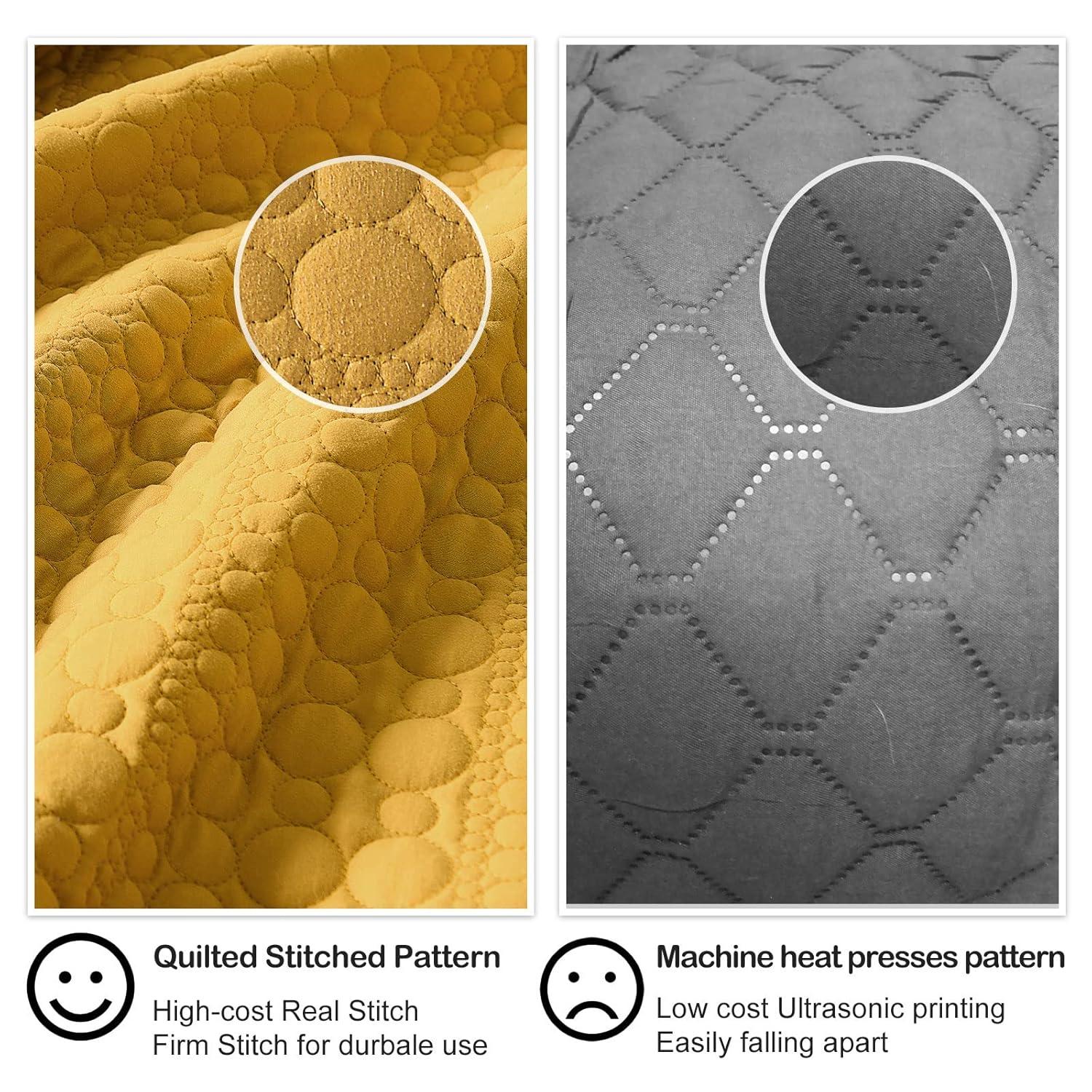 HORIMOTE HOME Quilt Set Queen Size Yellow, Classic Geometric Diamond Stitched Pattern, Ultra Soft Lightweight Bedding Set Bedspread Coverlet for All Season 3 Pieces (1 Quilt and 2 Pillow Shams)