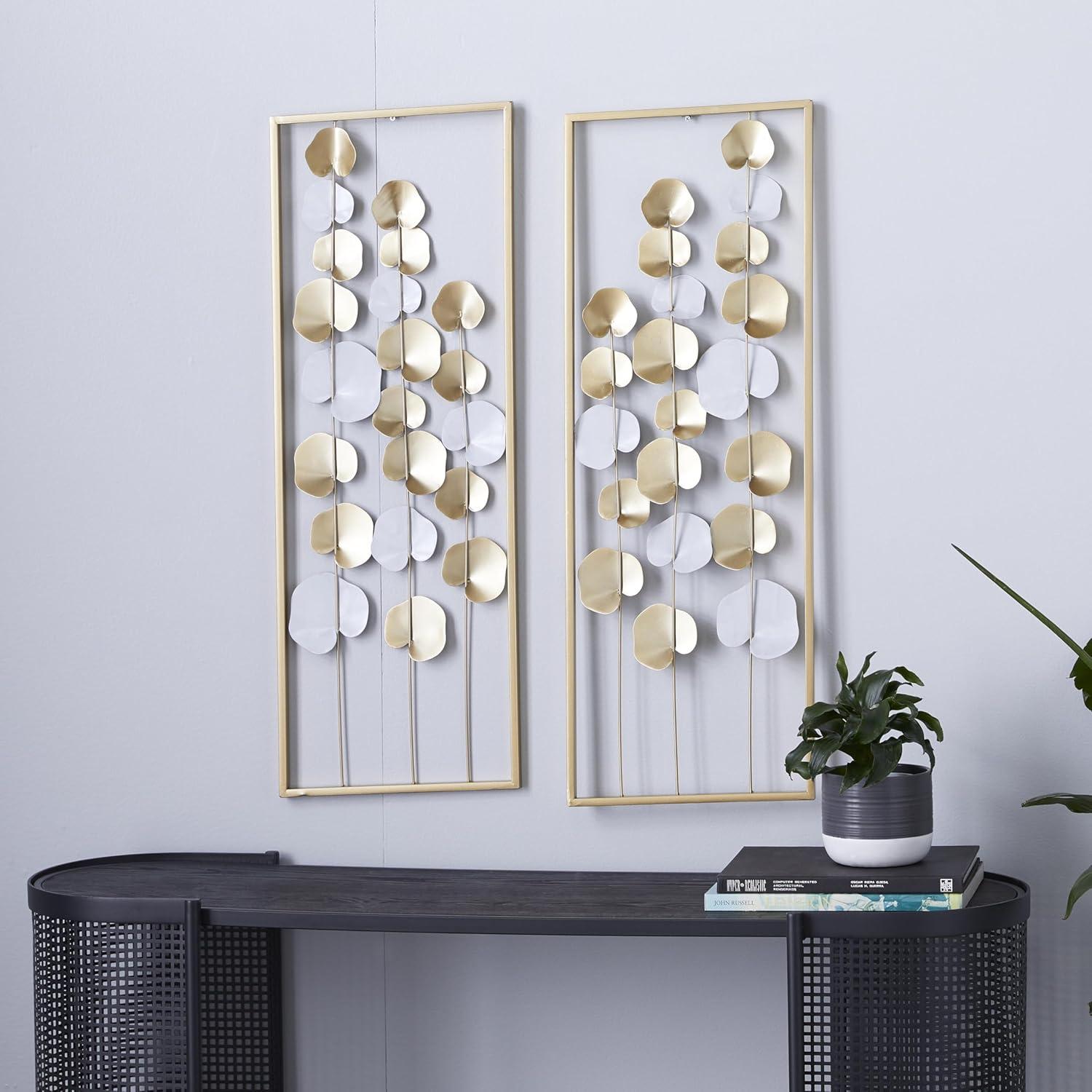 DecMode Gold Metal Floral Wall Decor with White Accents