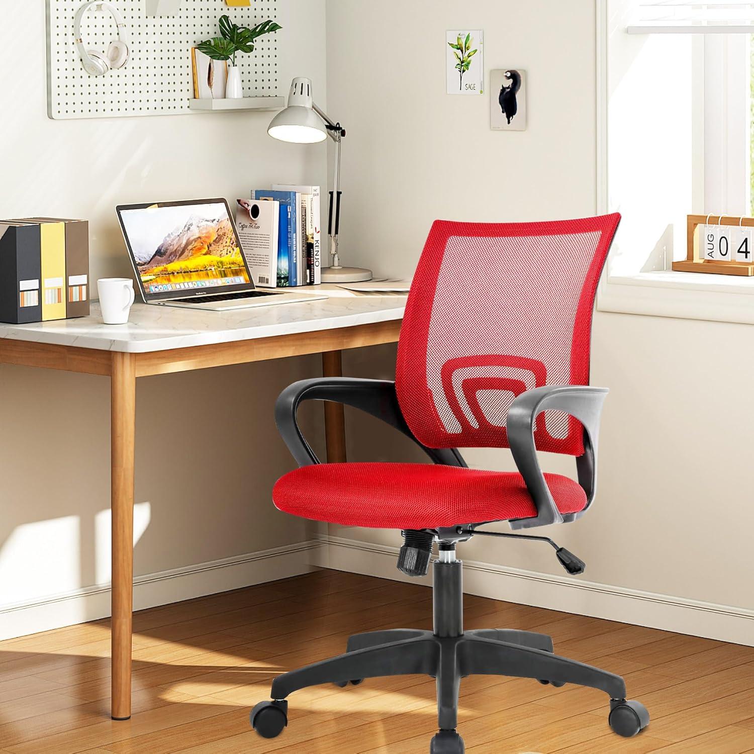 MarketLane Home Office Chair Ergonomic Desk Chair Mesh Computer Chair with Lumbar Support Armrest Executive Rolling Swivel Adjustable Mid Back Task Chair for Women Adults(Red)