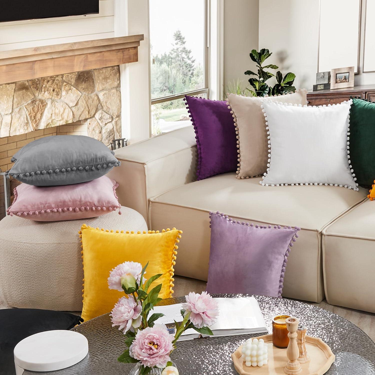Deconovo Deconovo Pom-poms Velvet Reversible Pillow Cover (Set of 2)