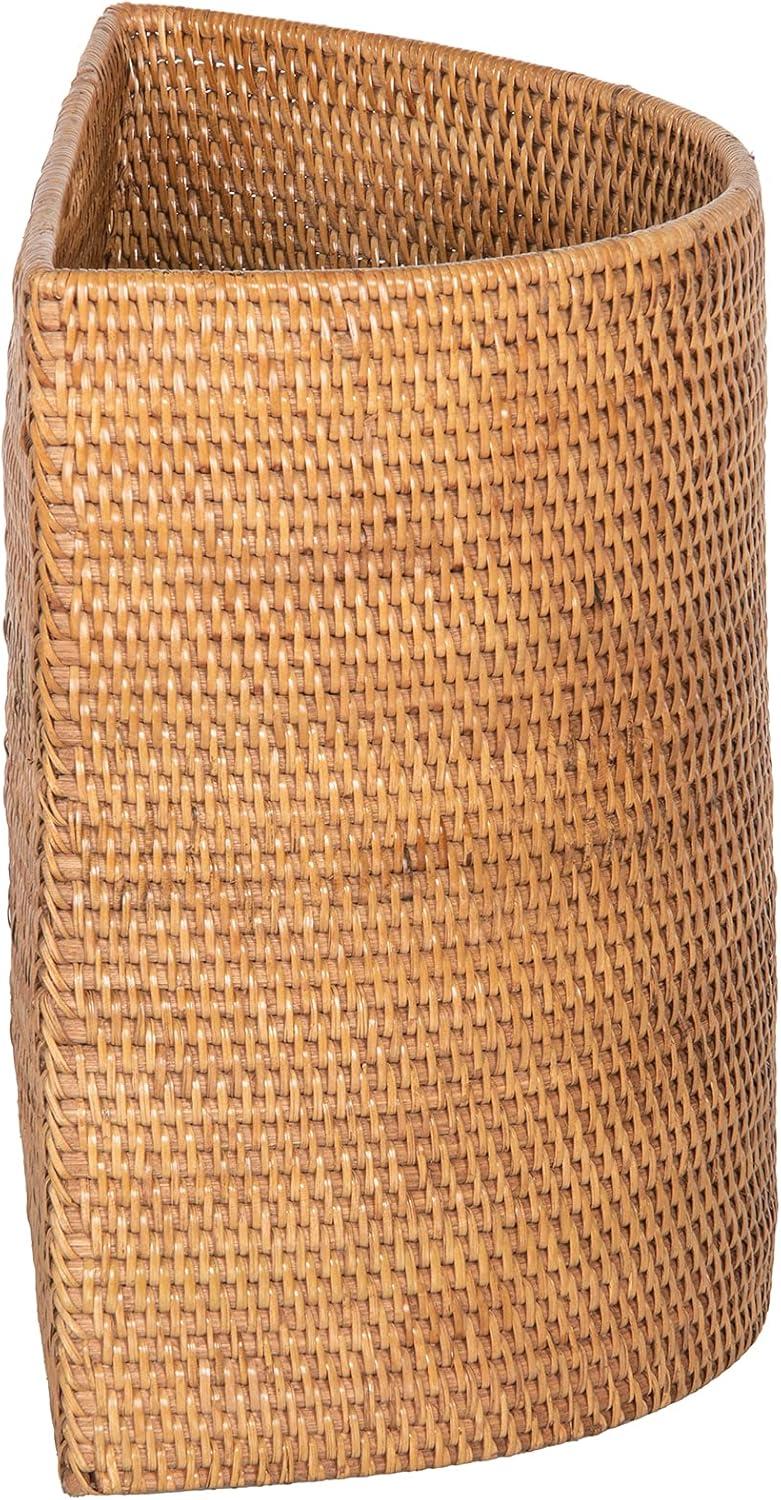 CodYinFI 1030082, Brown Handwoven Half-Moon Rattan Waste Basket