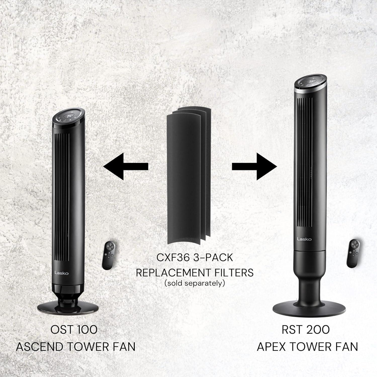 Lasko Apex 42" Oscillating Tower Fan with 6-Speeds, 12-Hr Timer, High Velocity, Remote Control, Black