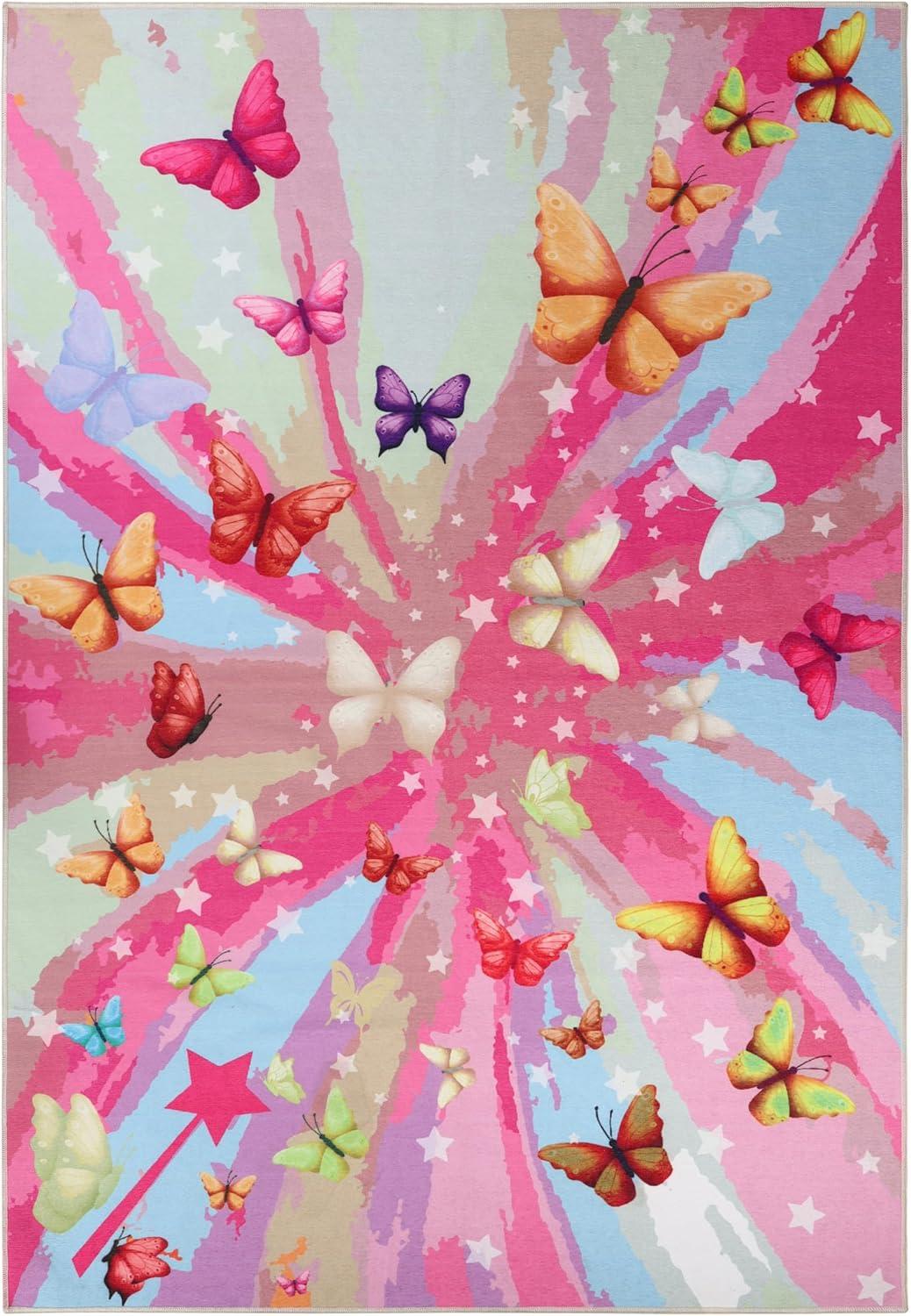 Butterfly Non-Slip Kids Playroom Nursery Washable Indoor Area Rug, 4'x6', Apricot - Blue Nile Mills