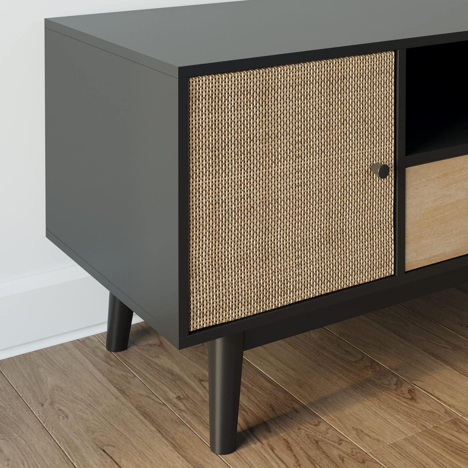 43" Bonnie Rattan and Wood 2 Door TV Cabinet for TVs up to 59" Matte Black/Light Mango Wood - Nathan James