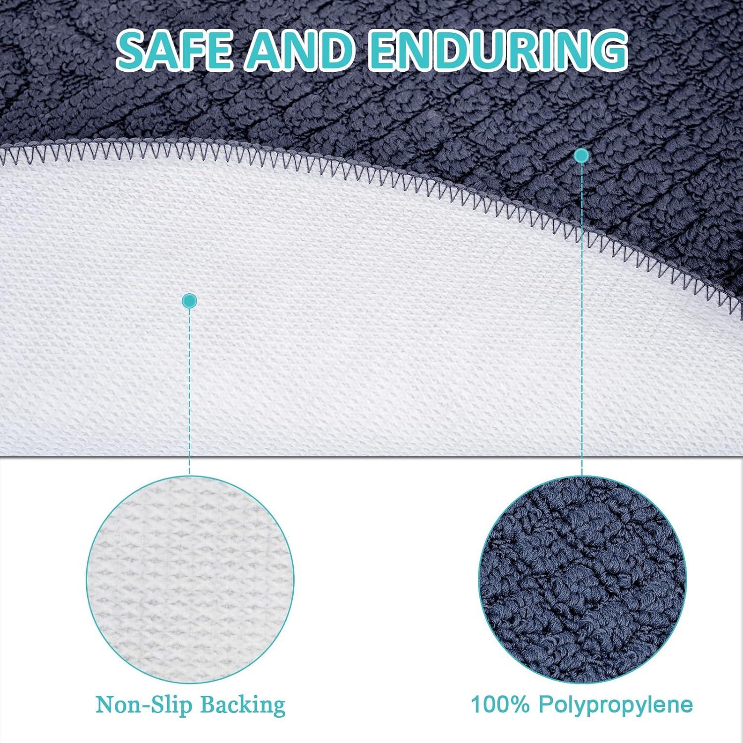 Half Round Non-Slip Kitchen Bedroom Toilet Doormat Floor Rug Mat Keeps Your Floors Clean Decorative Design (Large, Blue)