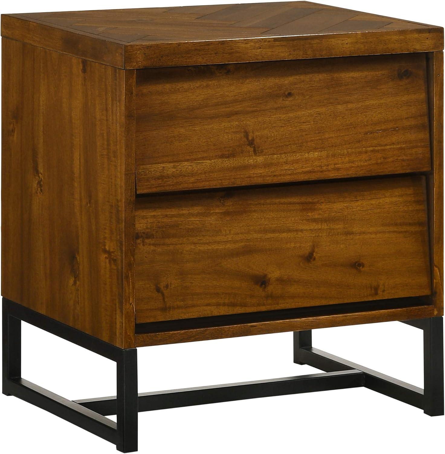 Antique Coffee Wood Nightstand with Matte Black Base