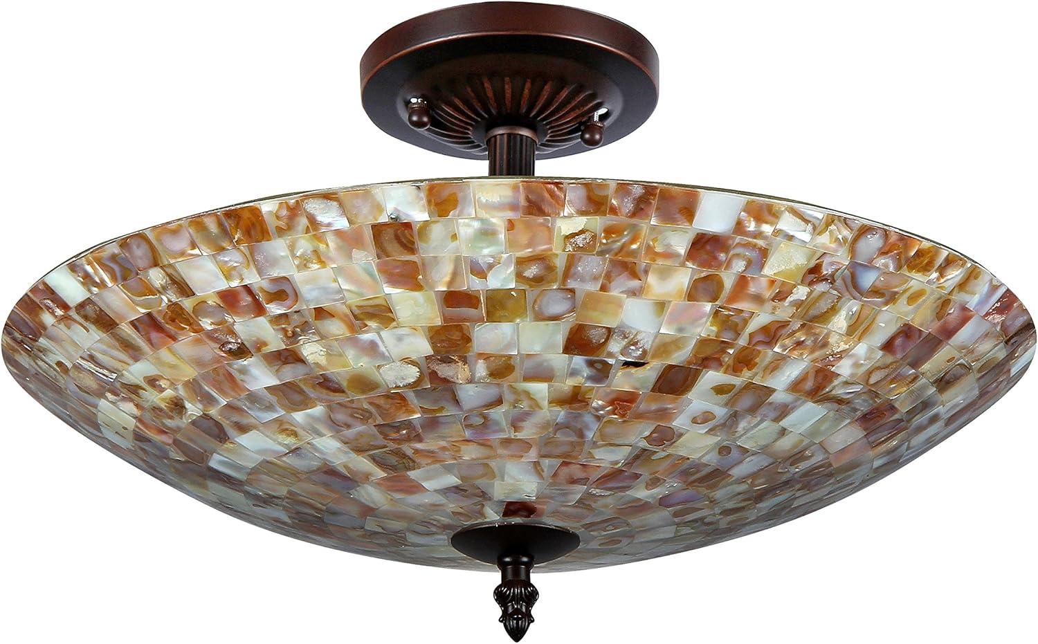 16 Inches 2 Light Mosaic Design Semi Flush Ceiling Fixture, Bronze