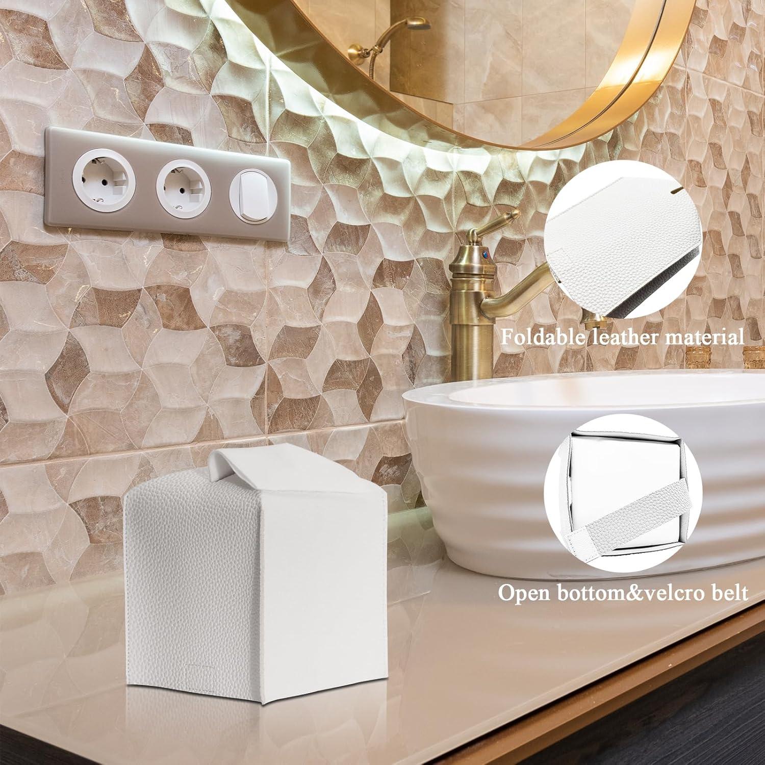 Bathroom Accessory Set - 10 PCS White Bathroom Accessories Sets Complete with Trash Can, Toothbrush Holder, Soap Dispenser, Soap Dish, Toilet Brush & Holder, Vanity Tray, Qtip Holder, Tissue Box Cover