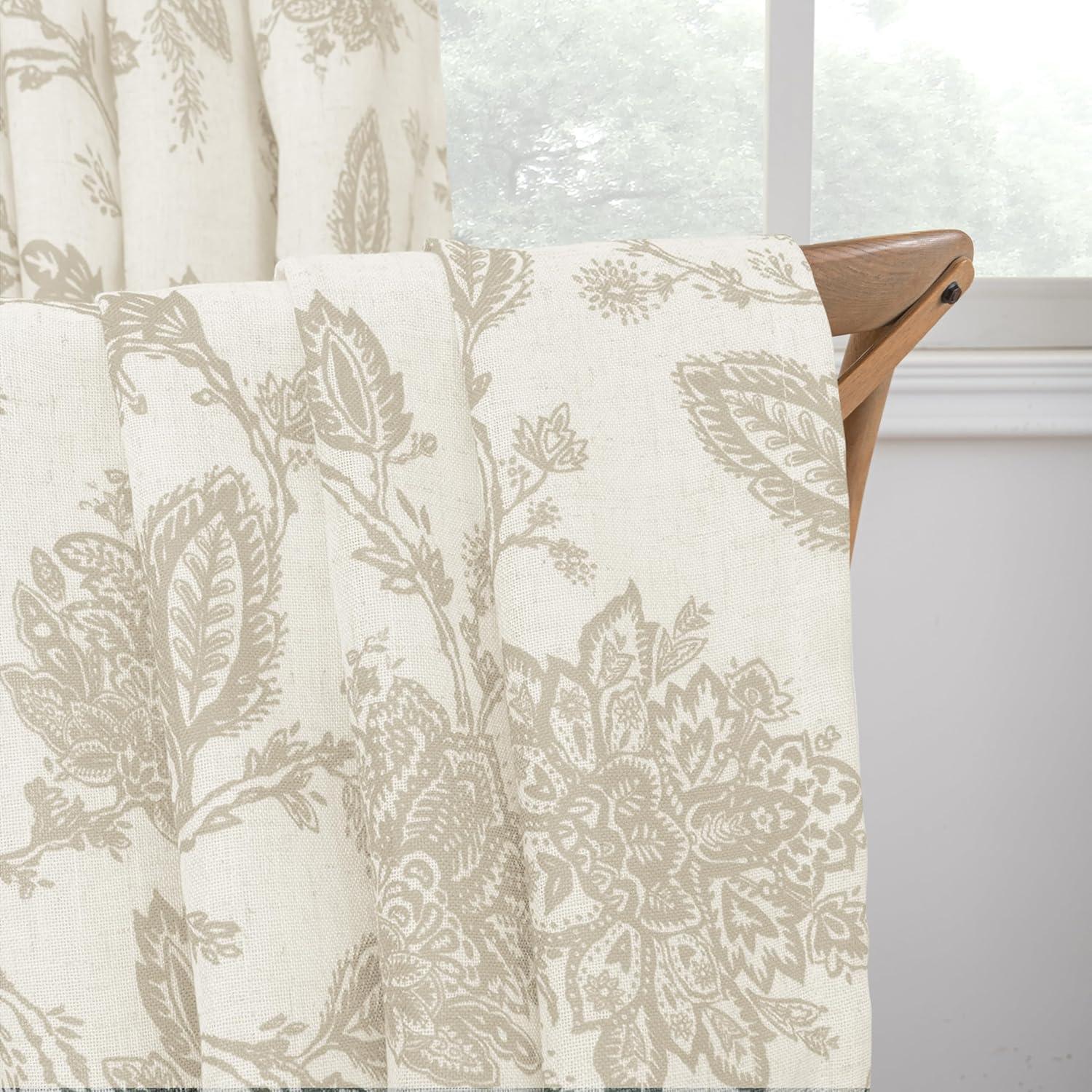 DriftAway Freda Jacobean Floral Linen Blend Lined Thermal Insulated Room Darkening Blackout Grommet Window Curtains 2 Layers 2 Panels Each 52 Inch by 63 Inch Taupe Beige