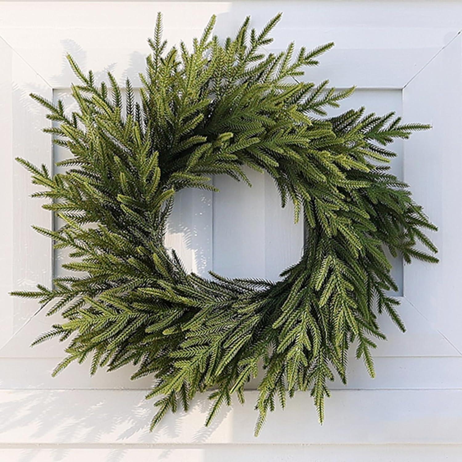 24" Pine Wreath for Front Door Artificial Christmas Wreath Green Faux Pine Wreath for Wall Windows Mantle Outdoor Christmas Decoration