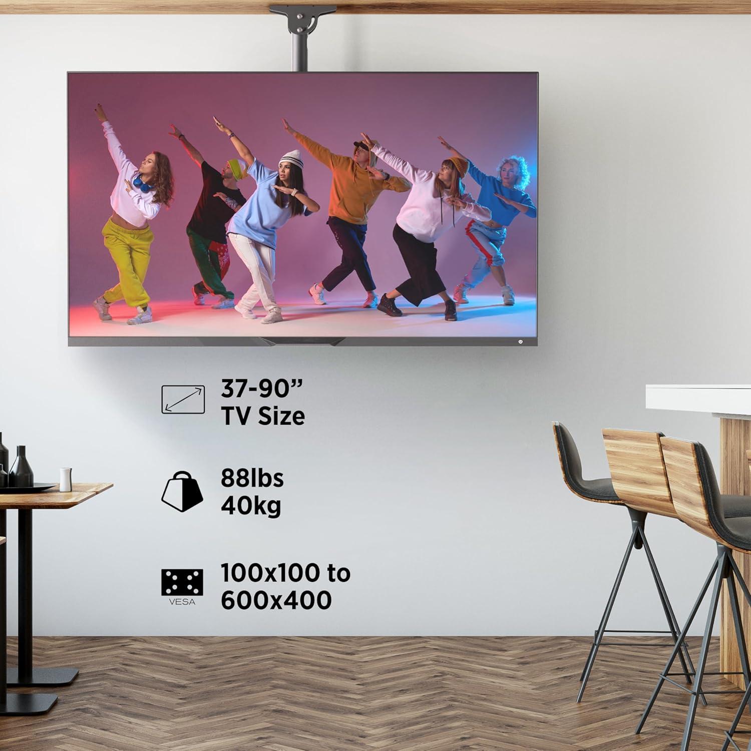 QUALITY FLOORING INC. Premium Ceiling TV Mount, Hanging Swivel TV Mount Bracket For Flat/Curved Displays Fits Most 37-90 Inch LCD LED OLED Tvs, TV Pole Mount For Flat/Sloped Ceiling, Max VESA 600X400mm