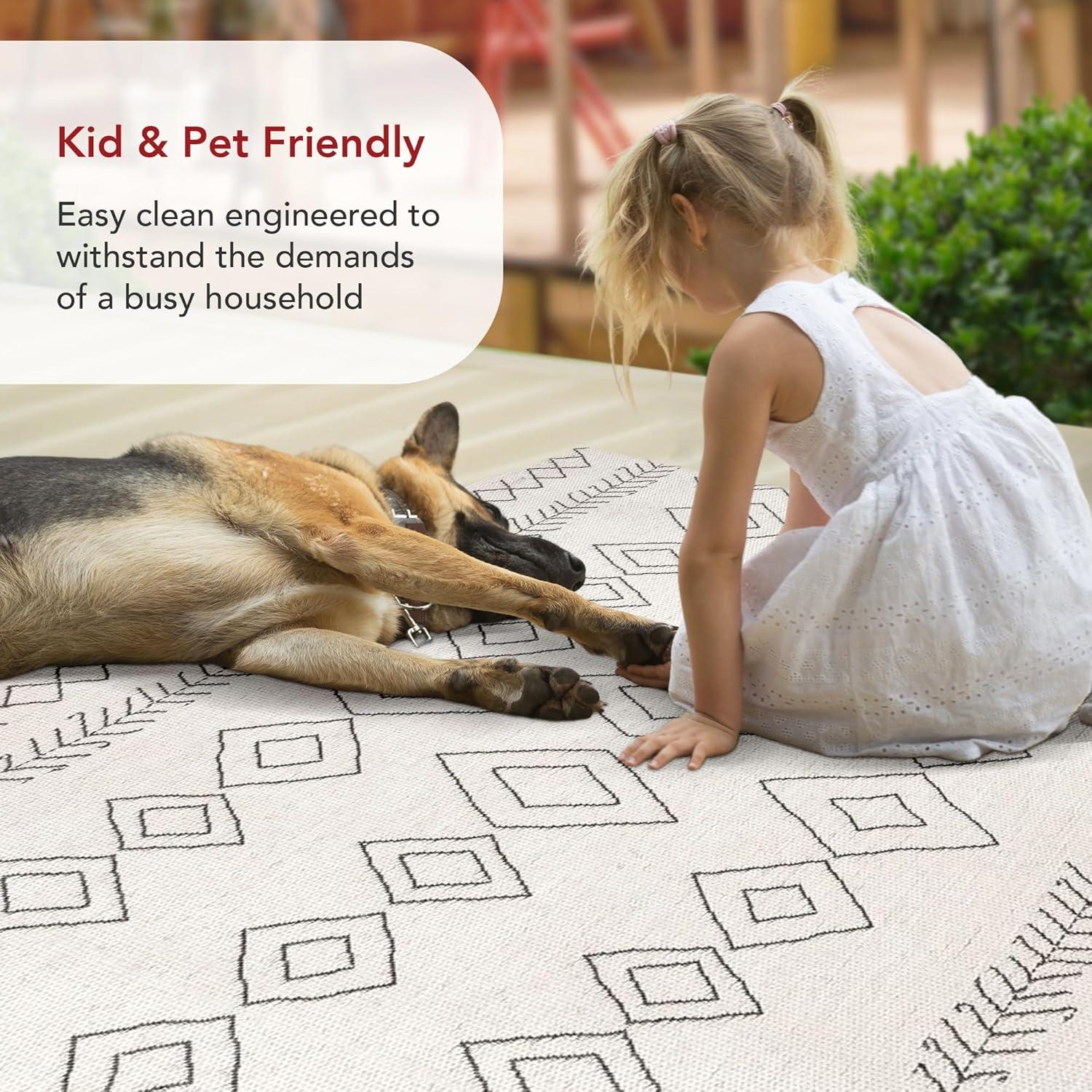 Ezri Diamond Indoor/Outdoor Area Rug for Living Room Patio Deck Front Porch Kitchen, Ivory/Dark Grey