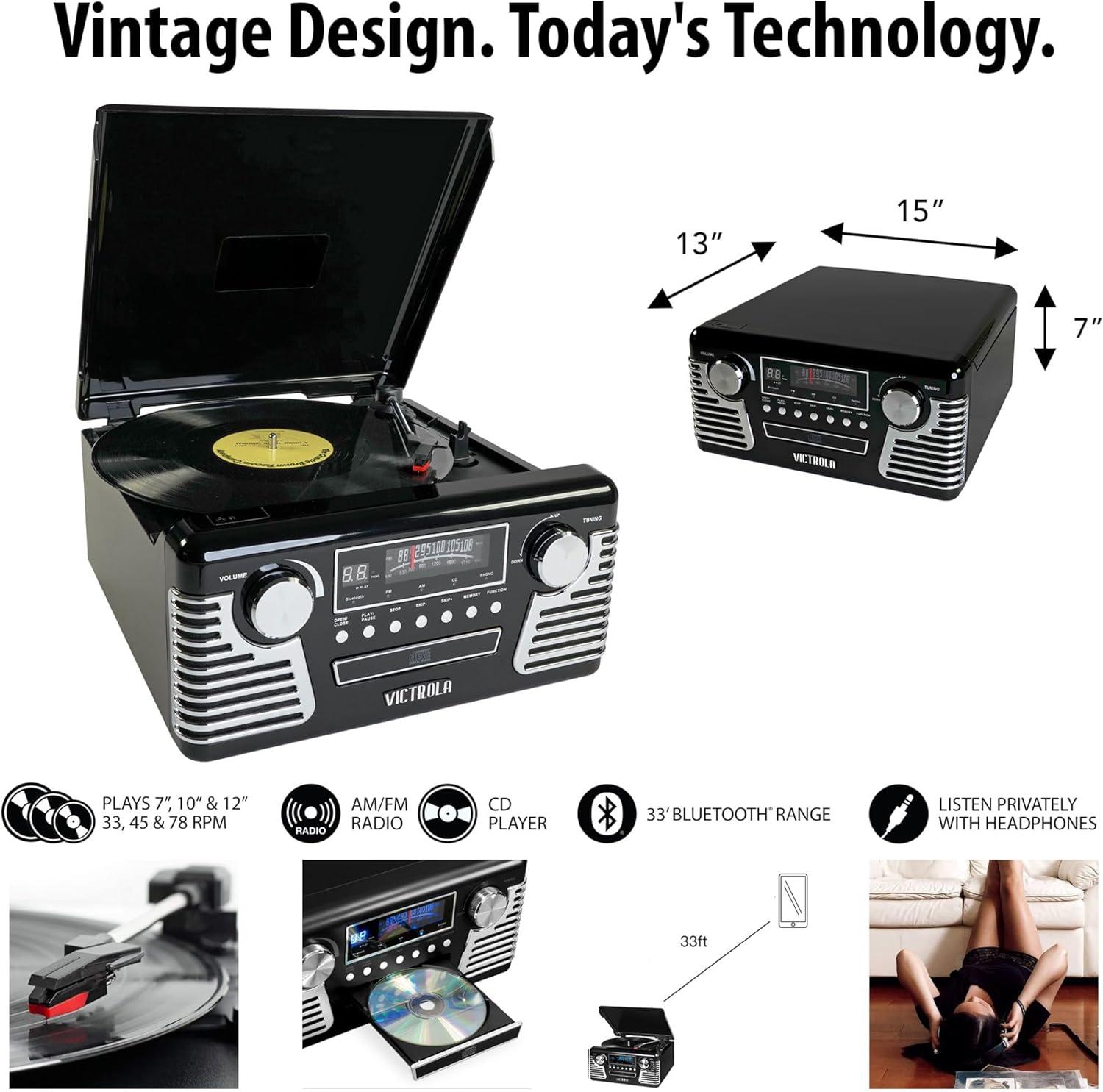 Victrola Retro 3-Speed Bluetooth Record Player - Black