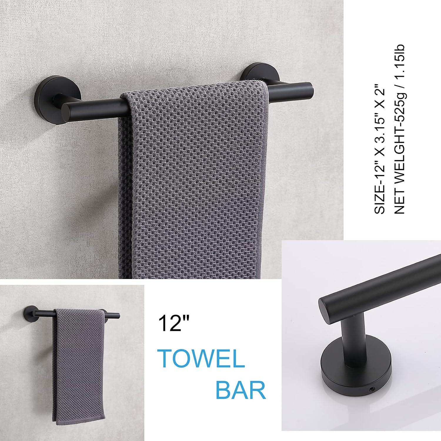 Towel Bar, 12 Inch Stainless Steel Single Towel Racks for Bathroom Kitchen Hand Towel Holder Dish Cloths Hanger Waterproof Wall-Mounted Towel Bar