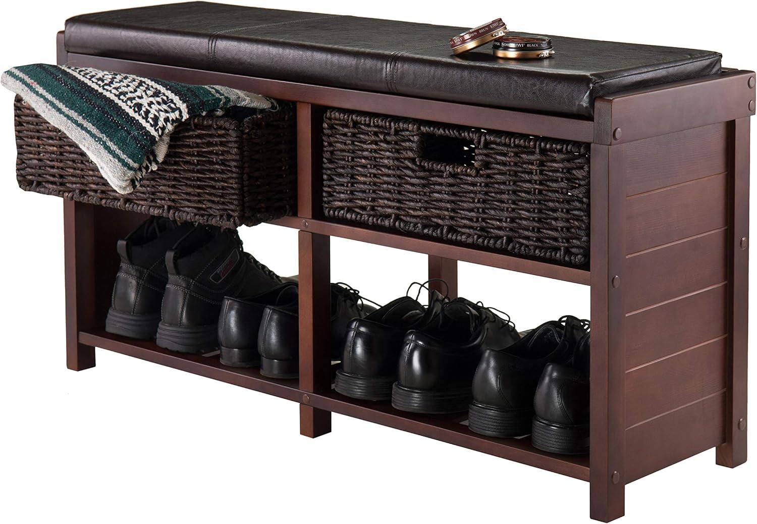 Colin Entryway Storage Bench with Cushion Cappuccino - Winsome: Upholstered Wool, Wood Legs, Spot Clean