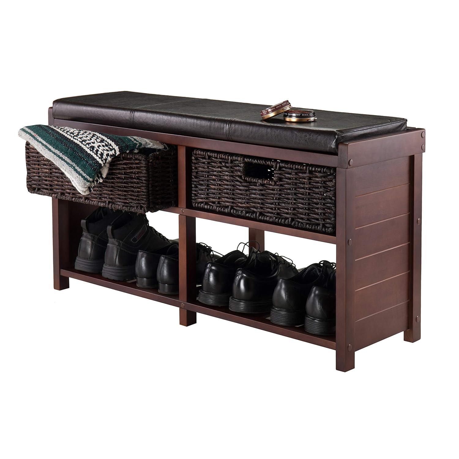 Colin Entryway Storage Bench with Cushion Cappuccino - Winsome: Upholstered Wool, Wood Legs, Spot Clean