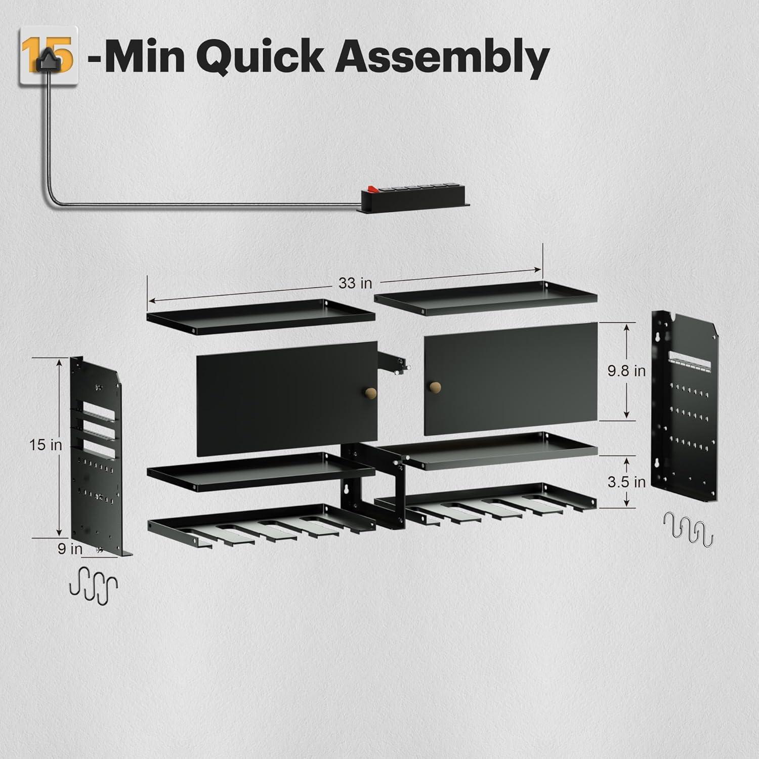 Spampur Power Tool Organizer Wall Mount with Charging Station, Garage Tool Shelf 6 Drill Holders, Tool Battery Holder with Plier holder Heavy Duty Rack, Tool Storage Rack with 4 Outlet Power Strip