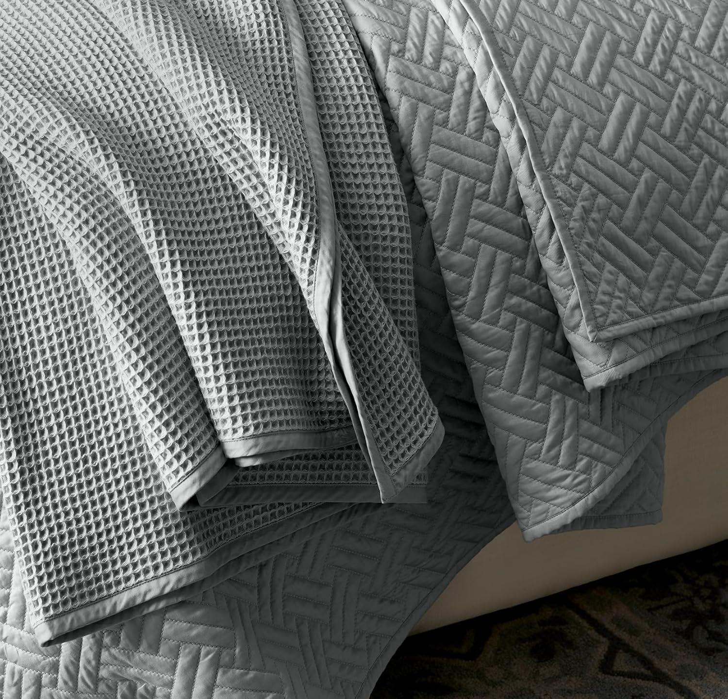 BOLL & BRANCH Waffle Bed Blanket - Twin, Shore - Luxury 100% Organic Cotton - Soft, Lightweight and Breathable - Textured Waffle Weave Design