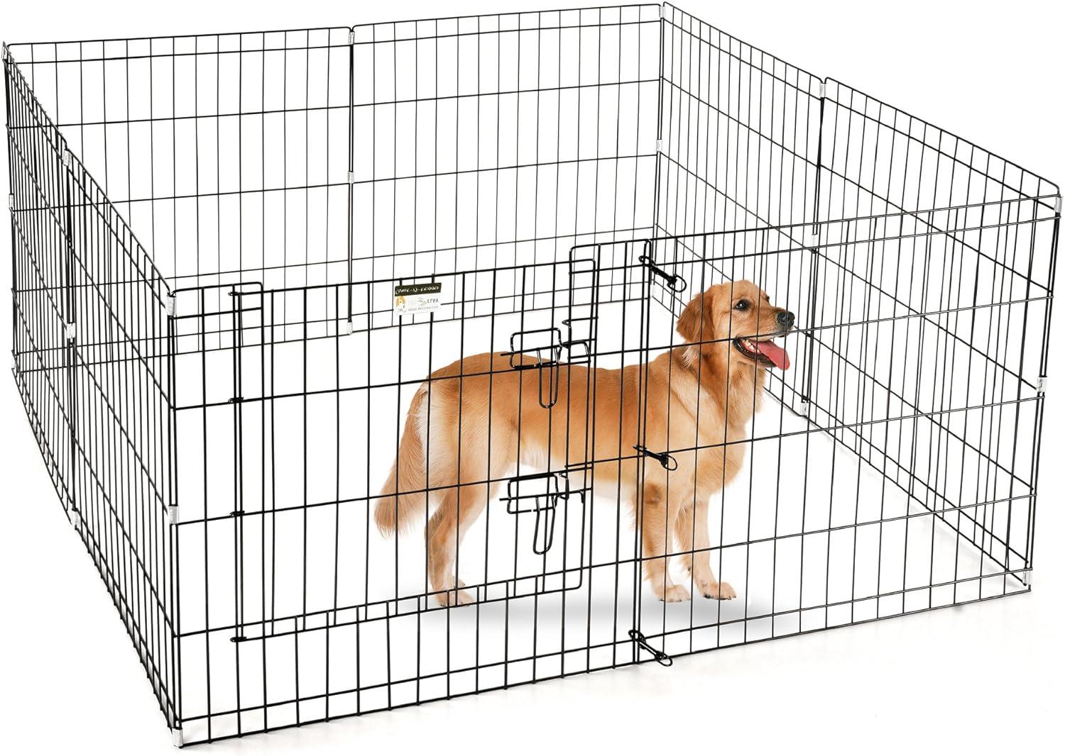 Black Metal Foldable Exercise Playpen with Gate for Small Pets