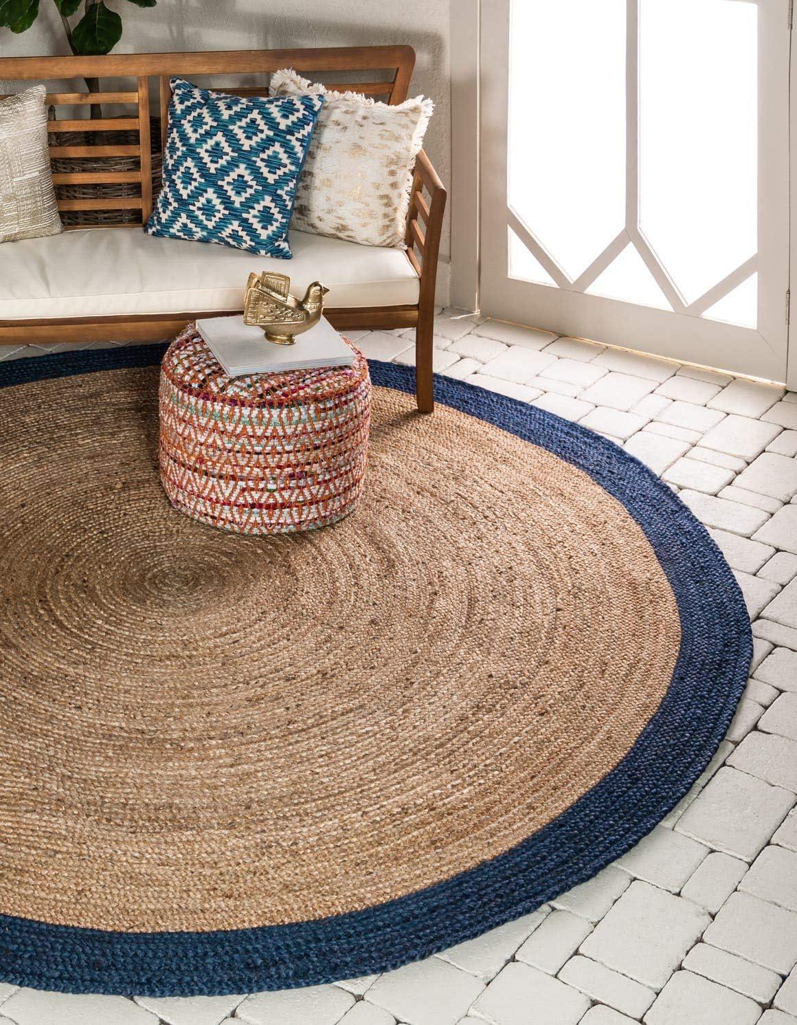 Unique Loom Braided Jute Goa Border Indoor Flatweave Braided Area Rug