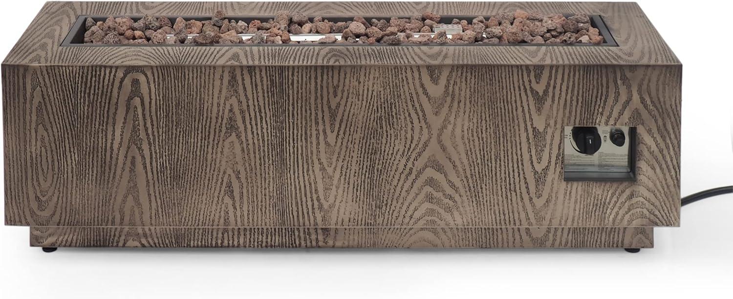Christopher Knight Home Wellington Outdoor 50000 BTU Rectangular Fire Pit Wood Pattern Brown:  No Assembly, Push Button Ignition