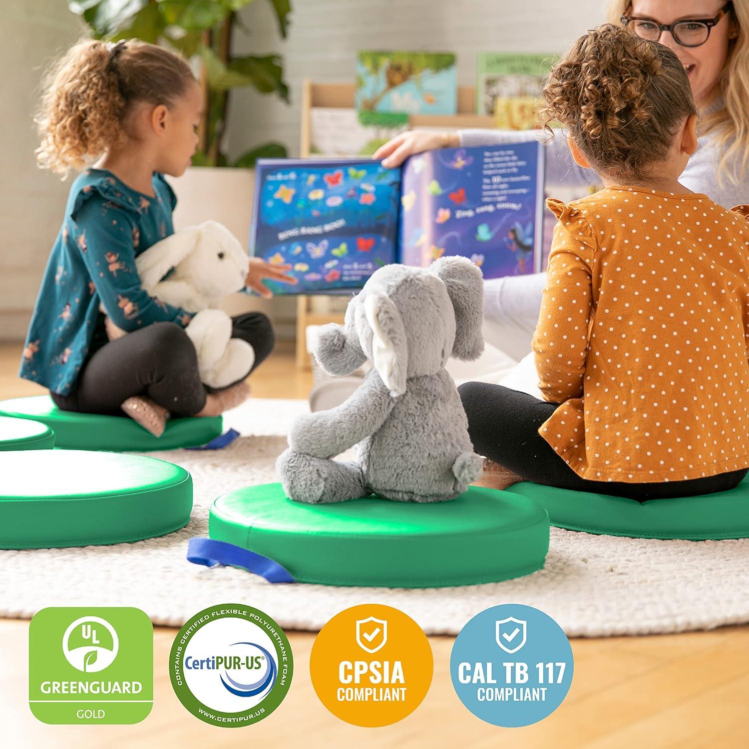 ECR4Kids SoftZone Floor Cushions, Round, Flexible Seating, Green, 6-Piece