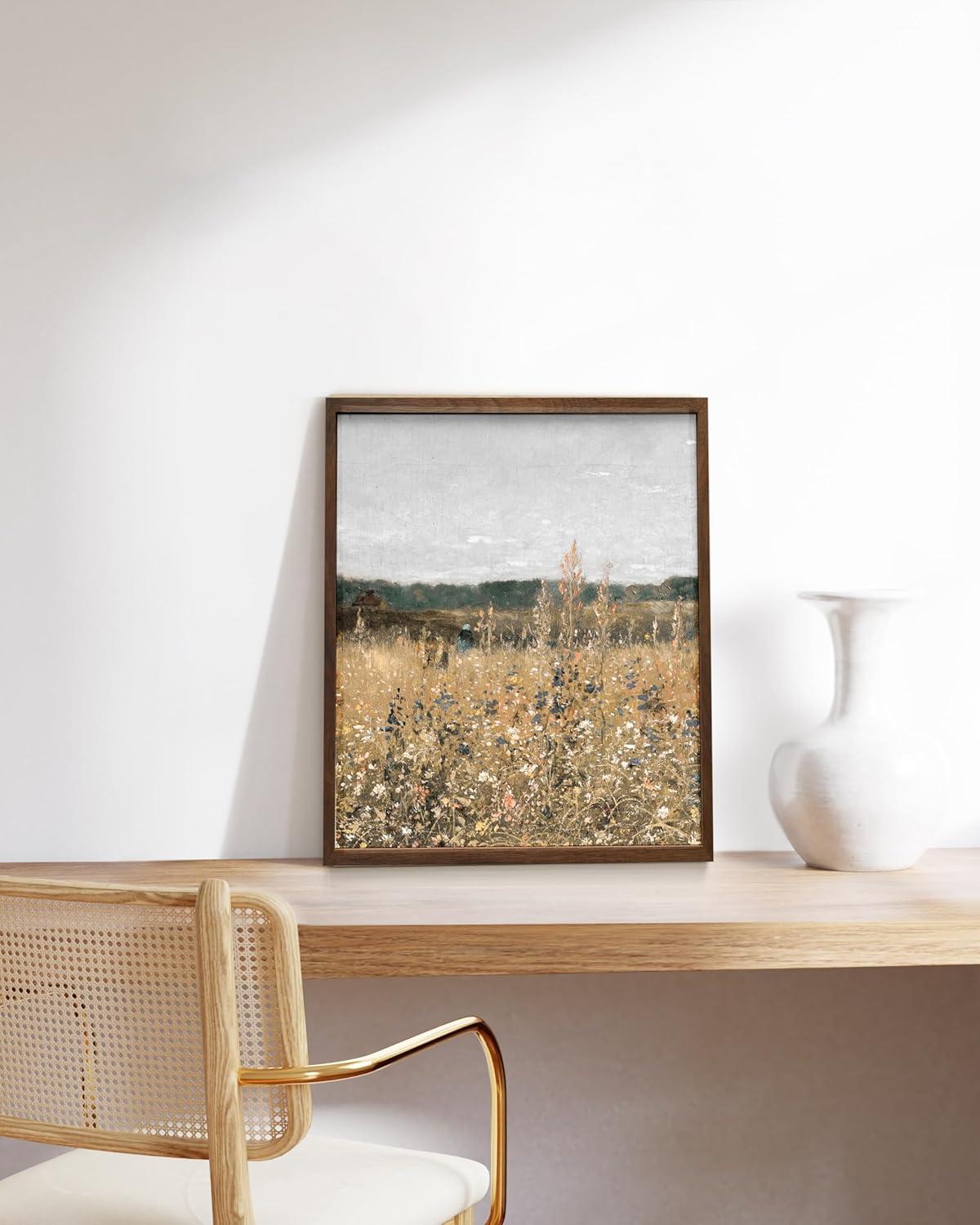 Rustic Nature Landscape Painting with Oak Frame, 11" x 14"