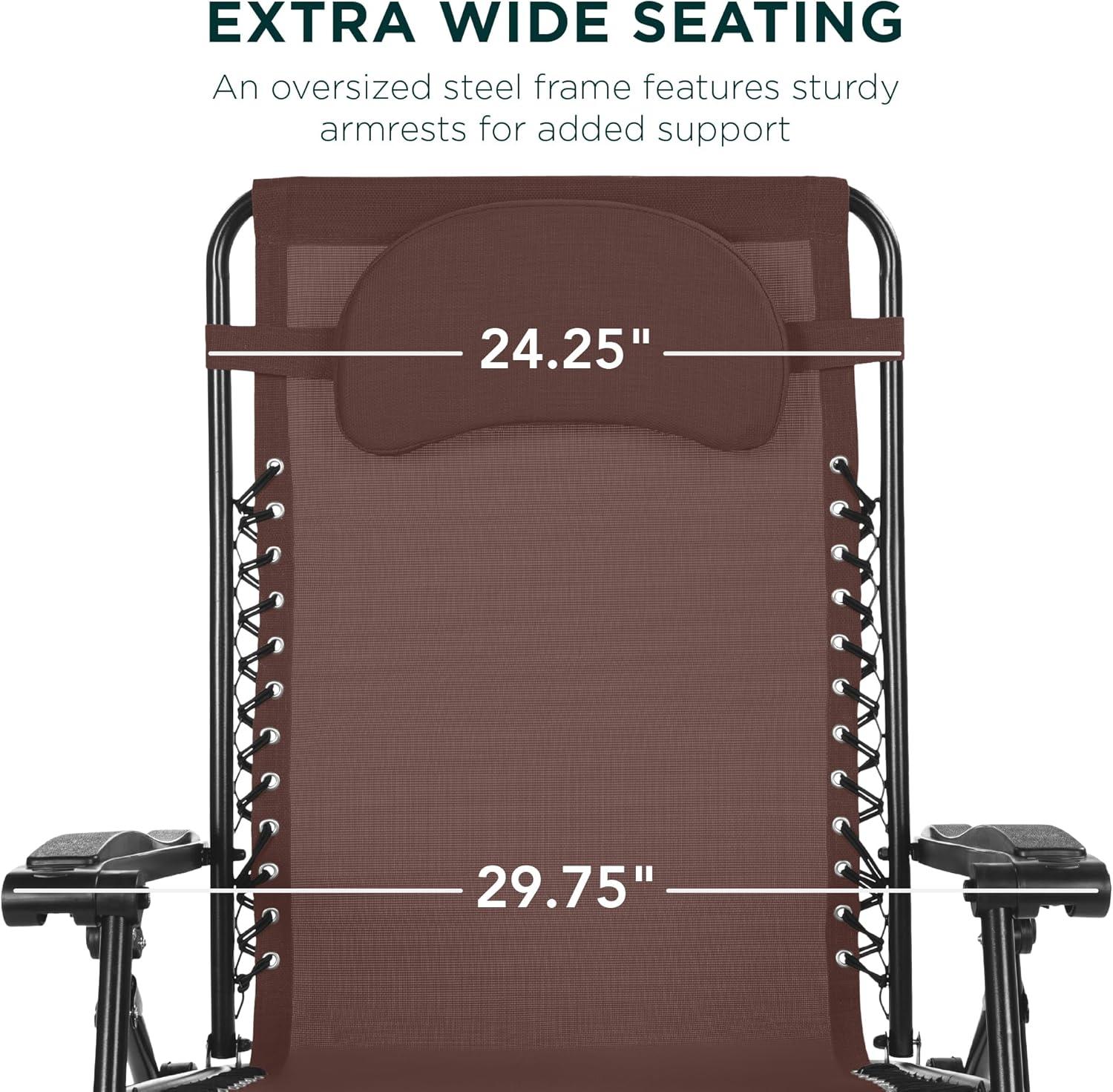 Best Choice Products Oversized Zero Gravity Chair, Folding Outdoor Patio Recliner w/ Cup Holder - Brown