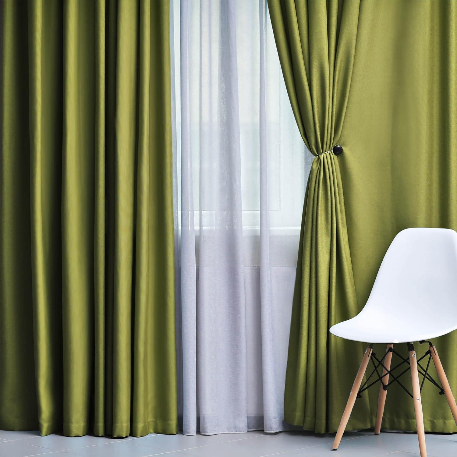 Classic Modern Solid Room Darkening Semi-Blackout Curtains, Grommets, Set of 2, 52"x63", Sage - Blue Nile Mills
